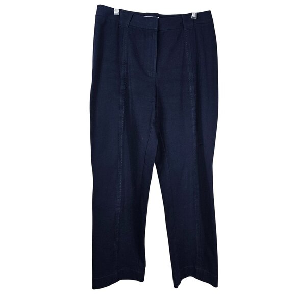 St. John Sport Navy Stretch Trousers 10 Straight Front Seam Nautical Old Money - Picture 1 of 11